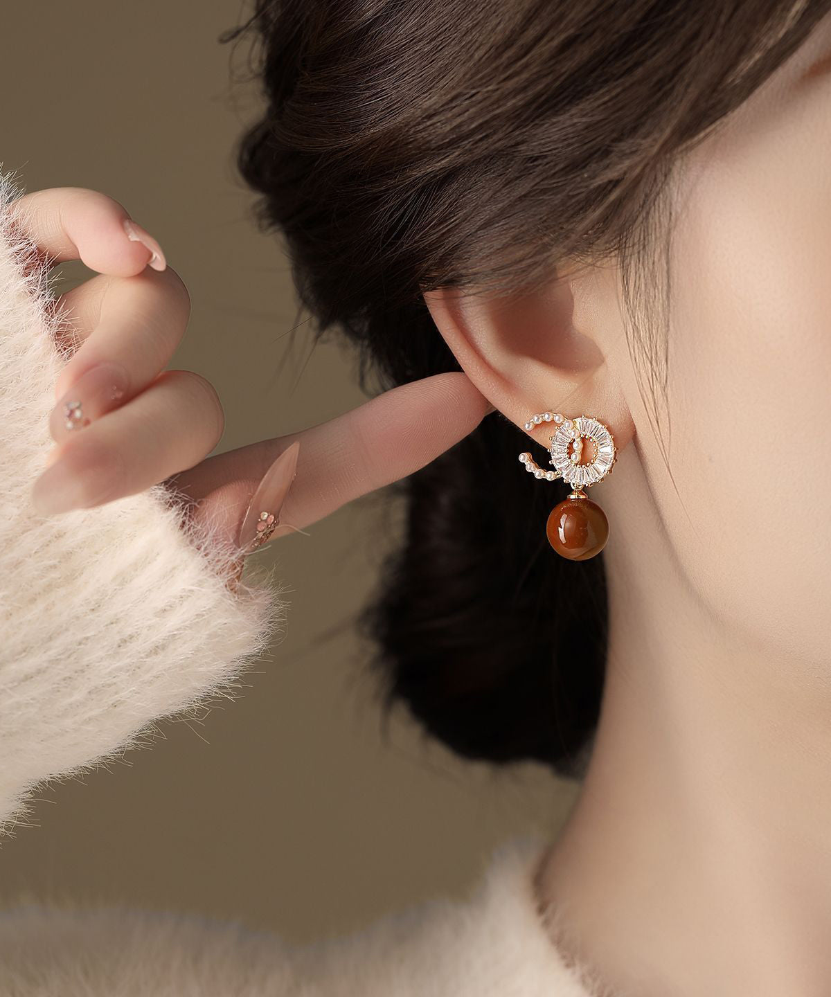 Beautiful Red Copper Alloy Zircon Pearl Drop Earrings