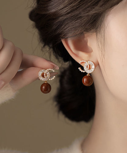 Beautiful Red Copper Alloy Zircon Pearl Drop Earrings