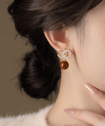 Beautiful Red Copper Alloy Zircon Pearl Drop Earrings