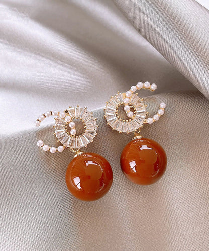 Beautiful Red Copper Alloy Zircon Pearl Drop Earrings