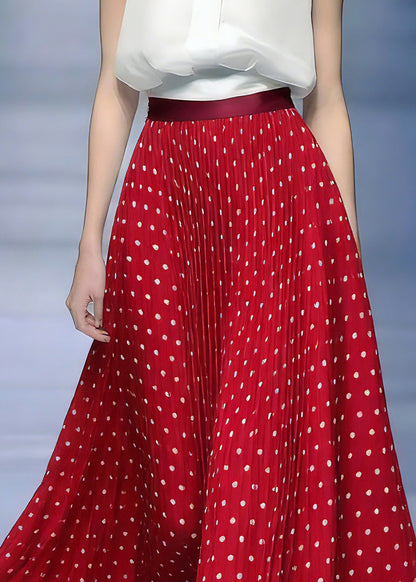 Beautiful Red Elastic Waist Dot Maxi Skirts Summer
