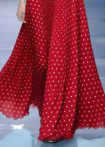 Beautiful Red Elastic Waist Dot Maxi Skirts Summer