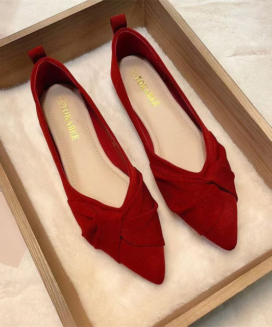 Beautiful Red Flat Shoes Pointed Toe Women Splicing