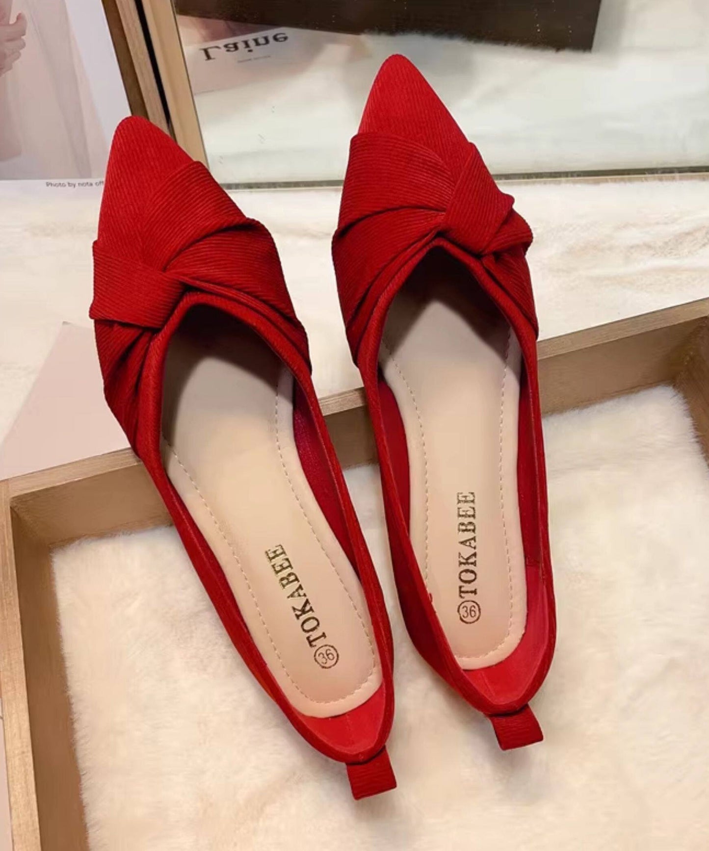 Beautiful Red Flat Shoes Pointed Toe Women Splicing