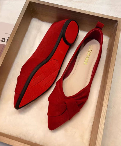Beautiful Red Flat Shoes Pointed Toe Women Splicing