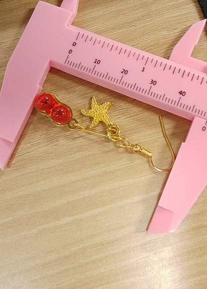 Beautiful Red Gem Stone Starfish Design Drop Earrings