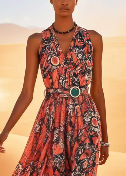 Beautiful Red Print Cotton Tunic Dress Sleeveless