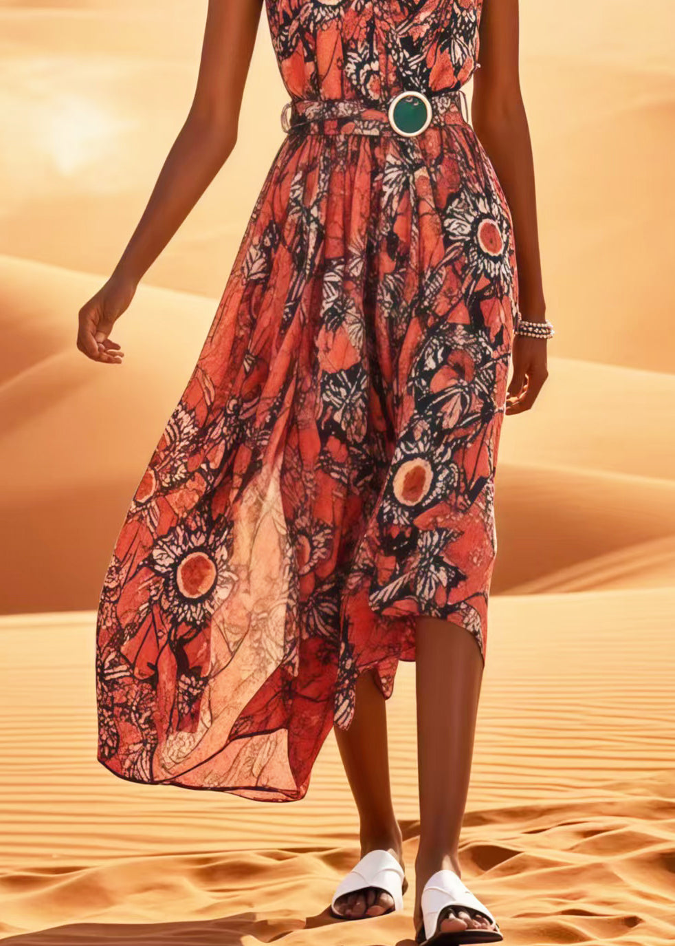 Beautiful Red Print Cotton Tunic Dress Sleeveless