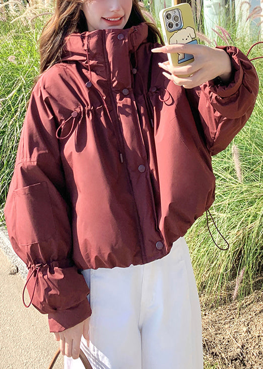 Beautiful Red Stand Collar Drawstring Duck Down Puffer Jacket Winter