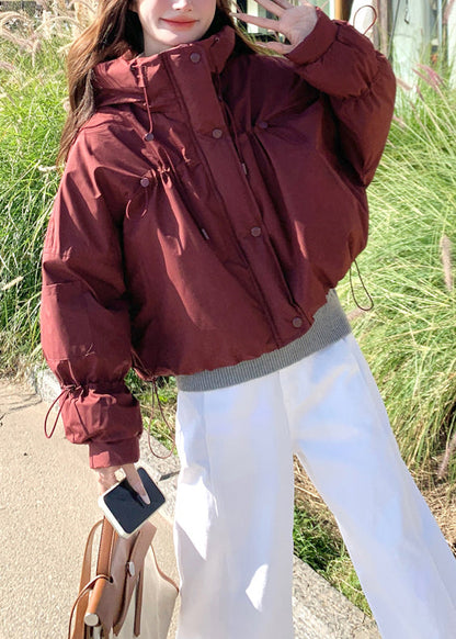 Beautiful Red Stand Collar Drawstring Duck Down Puffer Jacket Winter