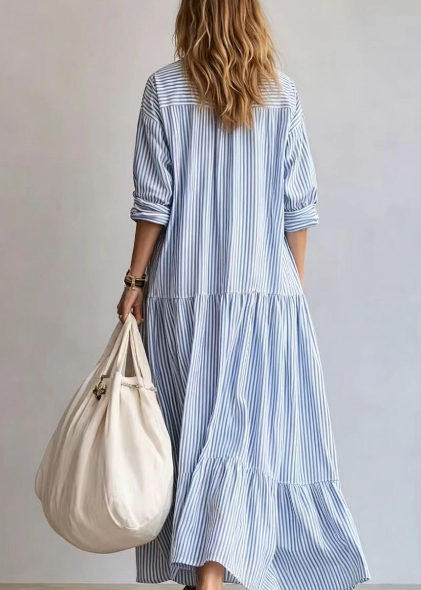 Beautiful Red Striped Peter Pan Collar Exra Large Hem Maxi Dress Fall