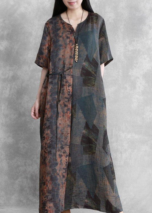 Beautiful Retro blue print clothes v neck half sleeve Robe Dresses - SooLinen