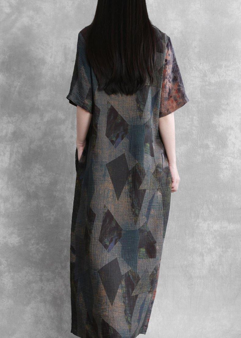 Beautiful Retro blue print clothes v neck half sleeve Robe Dresses - SooLinen