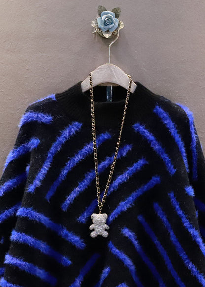 Beautiful Rose Asymmetrical Striped Oversized Knit Sweater Dress Winter