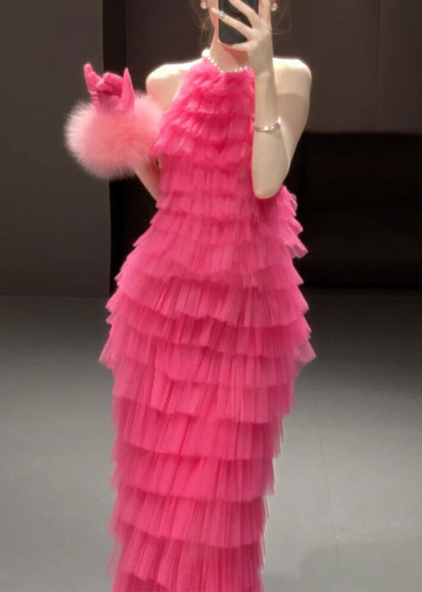 Beautiful Rose Backless Solid Pleated Dresses Sleeveless