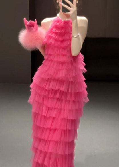 Beautiful Rose Backless Solid Pleated Dresses Sleeveless