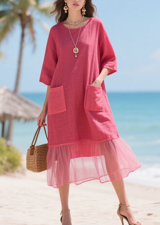 Beautiful Rose Oversized Patchwork Tulle Maxi Dresses Summer