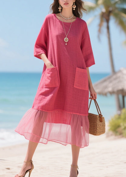 Beautiful Rose Oversized Patchwork Tulle Maxi Dresses Summer