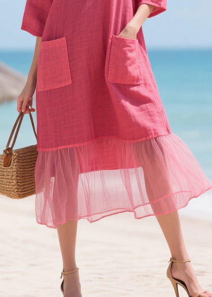 Beautiful Rose Oversized Patchwork Tulle Maxi Dresses Summer