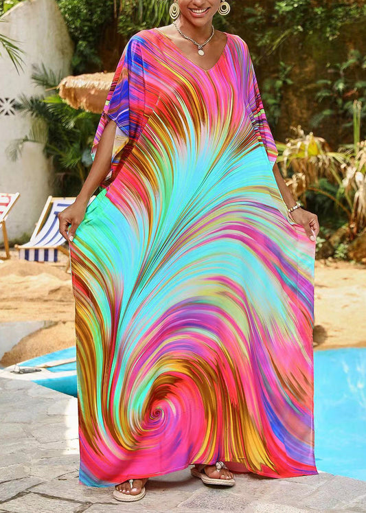 Beautiful Rose Oversized Print Chiffon Dress Summer