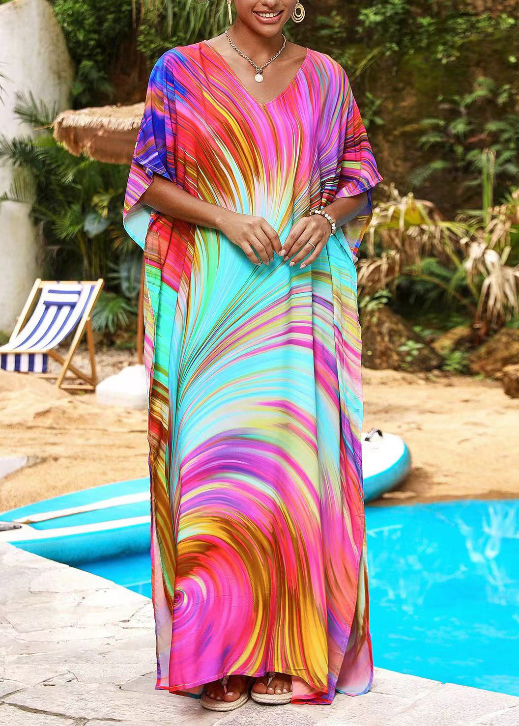 Beautiful Rose Oversized Print Chiffon Dress Summer