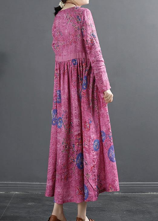 Beautiful Rose Print Tunics O Neck Patchwork Maxi Dress - SooLinen