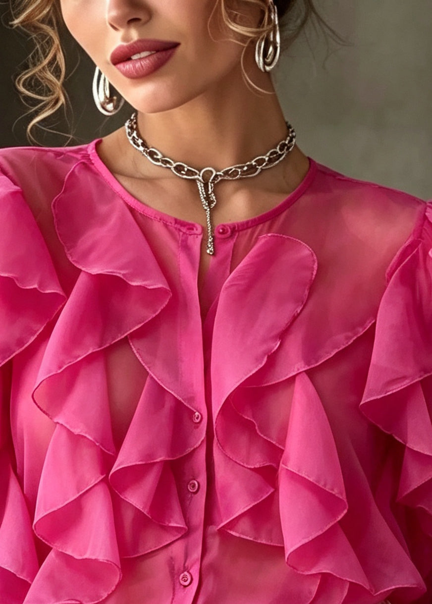 Beautiful Rose Ruffled Chiffon UPF 50+ Shirt Top Summer