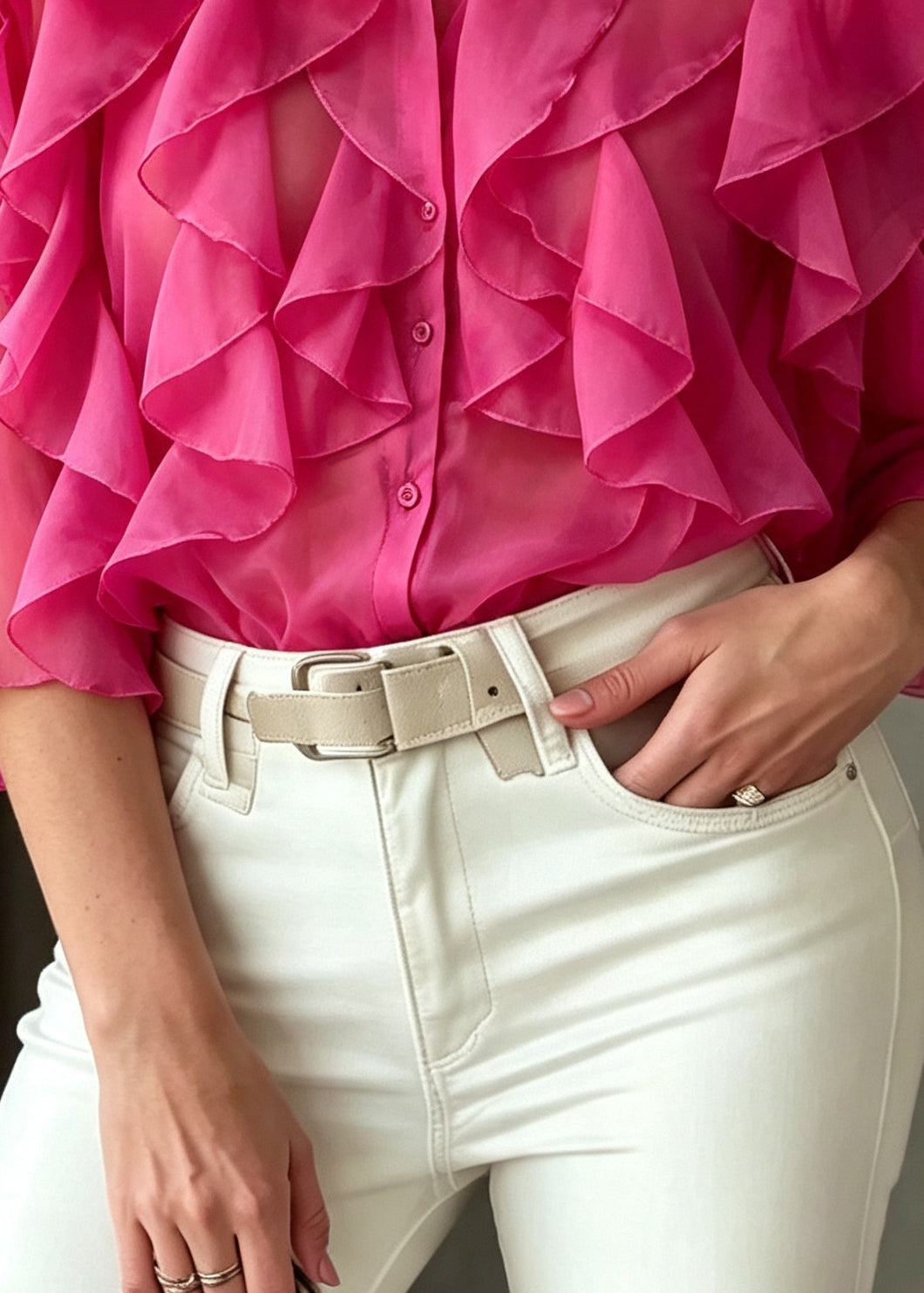 Beautiful Rose Ruffled Chiffon UPF 50+ Shirt Top Summer