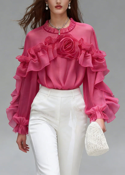 Beautiful Rose Ruffled Floral Cotton Shirt Spring