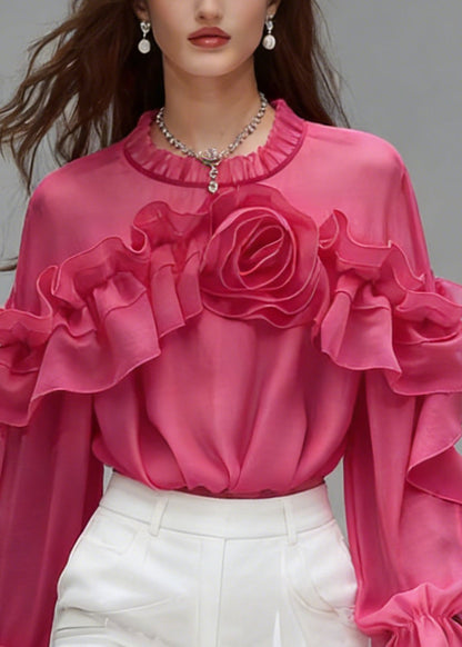 Beautiful Rose Ruffled Floral Cotton Shirt Spring