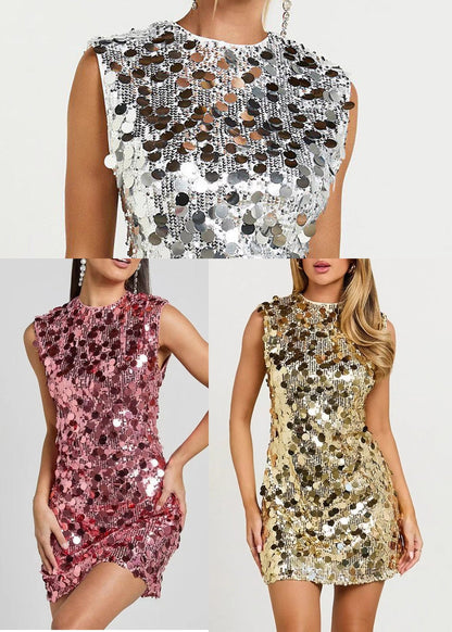 Beautiful Rose Sequins Wraped Dresses Sleeveless