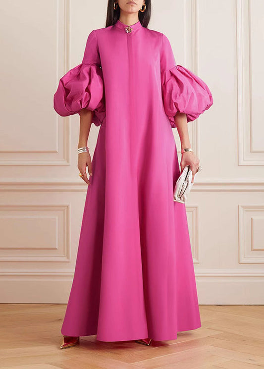 Beautiful Rose Stand Collar Maxi Dress Petal Sleeve