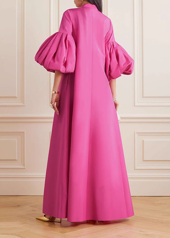 Beautiful Rose Stand Collar Maxi Dress Petal Sleeve