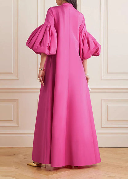 Beautiful Rose Stand Collar Maxi Dress Petal Sleeve