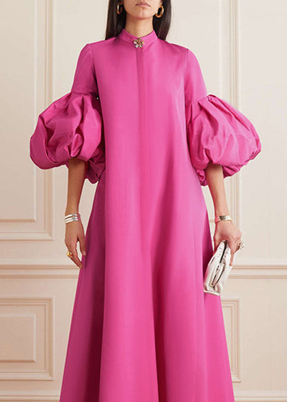 Beautiful Rose Stand Collar Maxi Dress Petal Sleeve