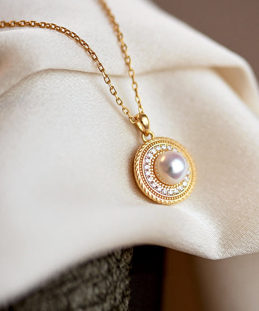 Beautiful Round Pearl Adjustable Gold Plated Pendant Necklace