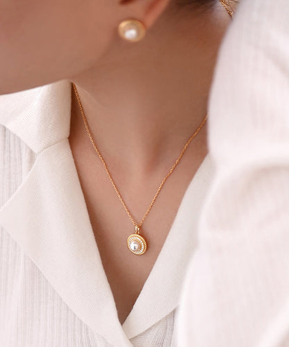 Beautiful Round Pearl Adjustable Gold Plated Pendant Necklace
