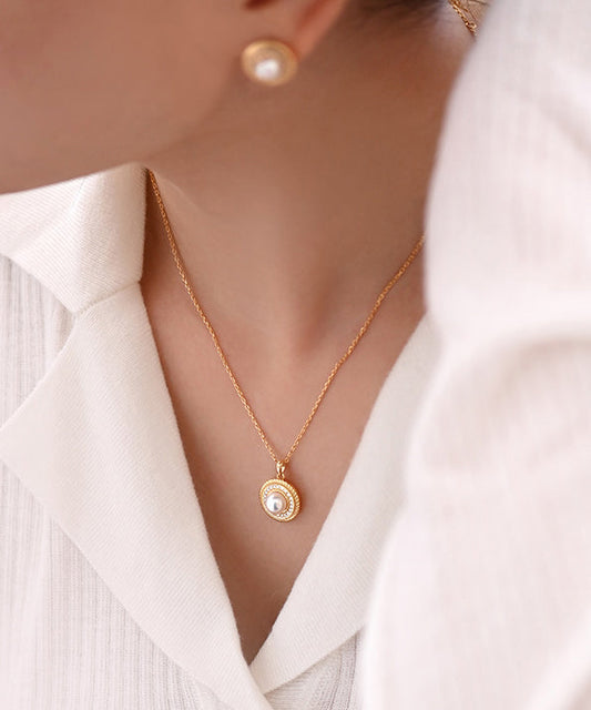 Beautiful Round Pearl Adjustable Gold Plated Pendant Necklace