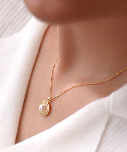 Beautiful Round Pearl Adjustable Gold Plated Pendant Necklace