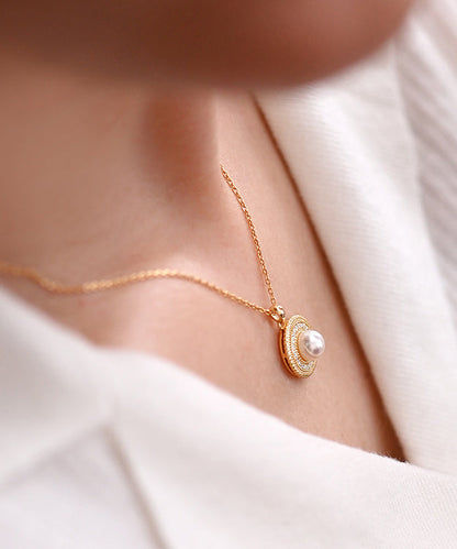 Beautiful Round Pearl Adjustable Gold Plated Pendant Necklace