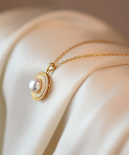 Beautiful Round Pearl Adjustable Gold Plated Pendant Necklace