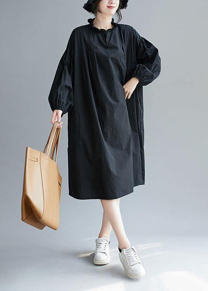 Beautiful Ruffled Baggy Black  Dresses - SooLinen