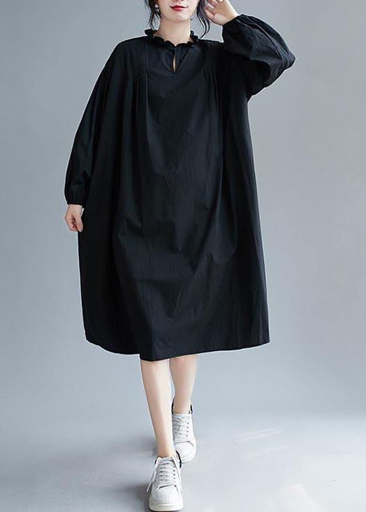 Beautiful Ruffled Baggy Black  Dresses - SooLinen