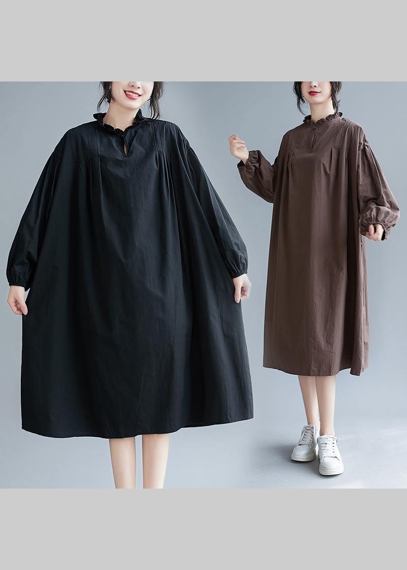 Beautiful Ruffled Baggy Black  Dresses - SooLinen