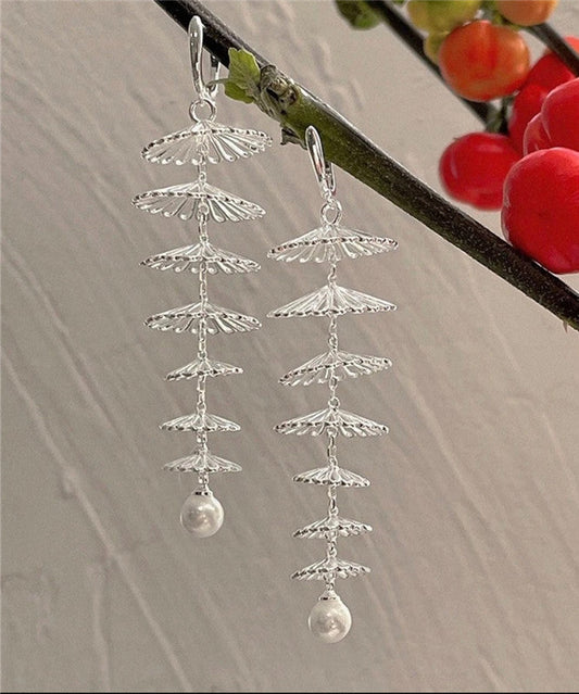 Beautiful Silk Copper Overgild Hollow Out Floral Pearl Drop Earrings