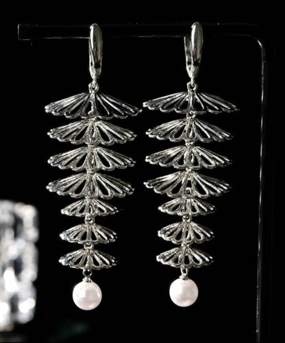 Beautiful Silk Copper Overgild Hollow Out Floral Pearl Drop Earrings