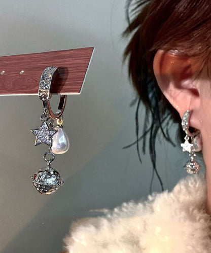 Beautiful Silk Copper Overgild Zircon Planet Pearl Tassel Drop Earrings
