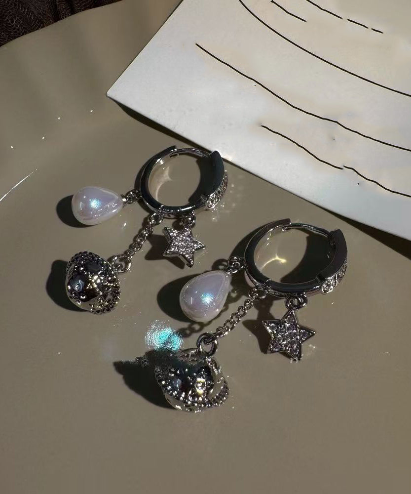 Beautiful Silk Copper Overgild Zircon Planet Pearl Tassel Drop Earrings