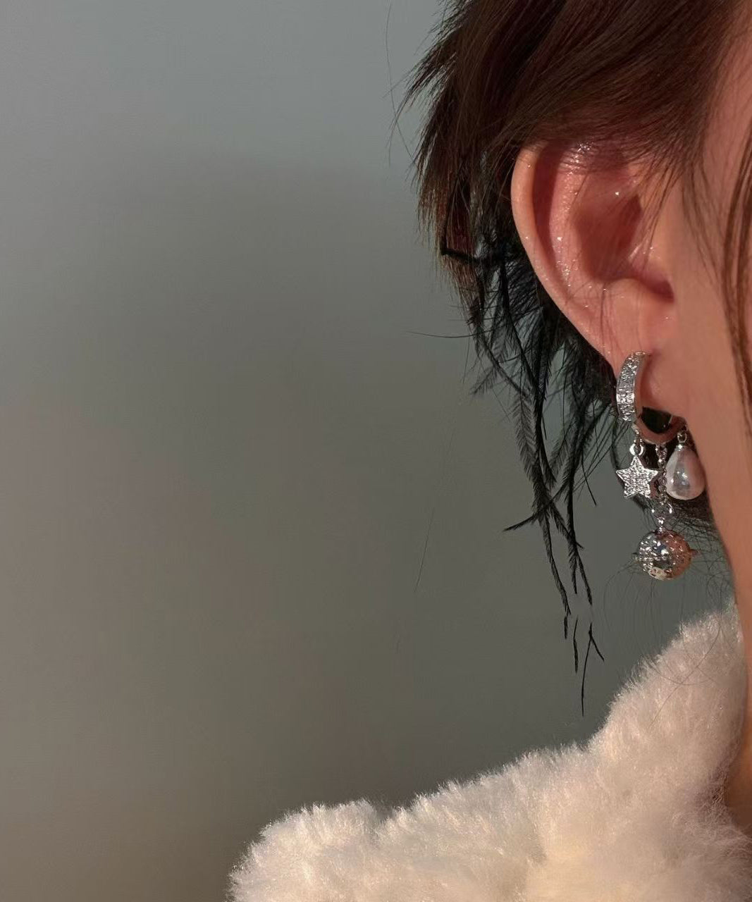 Beautiful Silk Copper Overgild Zircon Planet Pearl Tassel Drop Earrings