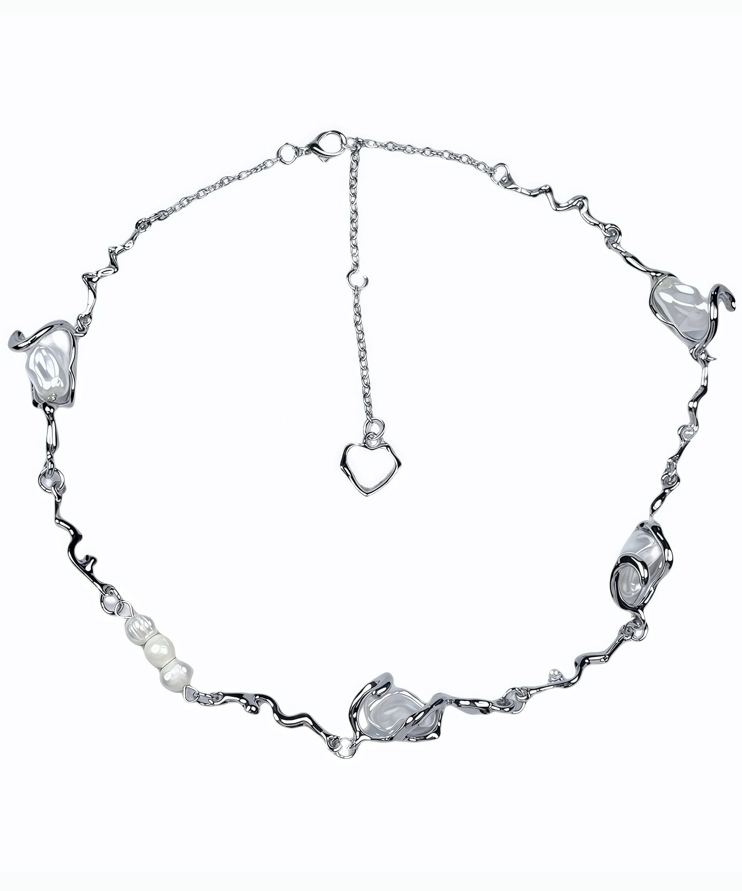 Beautiful Silvery Asymmetrical Design Pearl Metal Choker